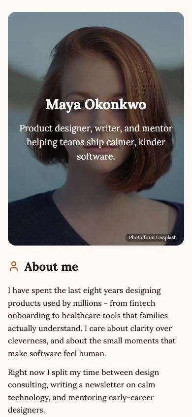 Free About Me Page Maker - mobile view