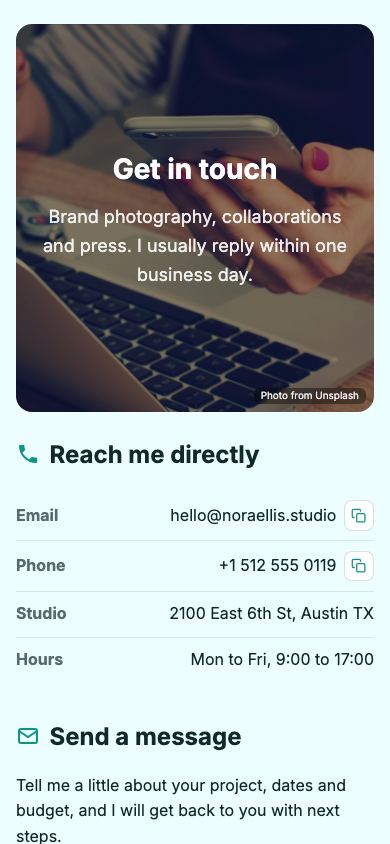 Free Contact Page Maker - mobile view