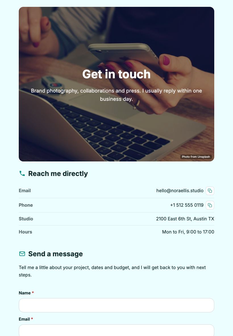 Free Contact Page Maker - tablet view