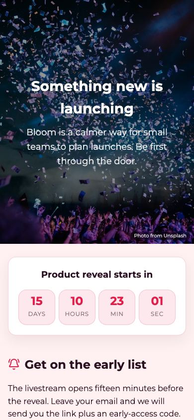 Free Countdown Page Maker - mobile view