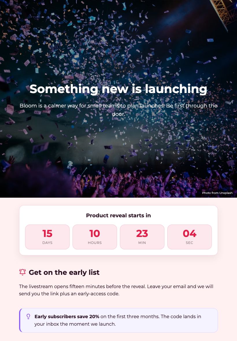 Free Countdown Page Maker - tablet view