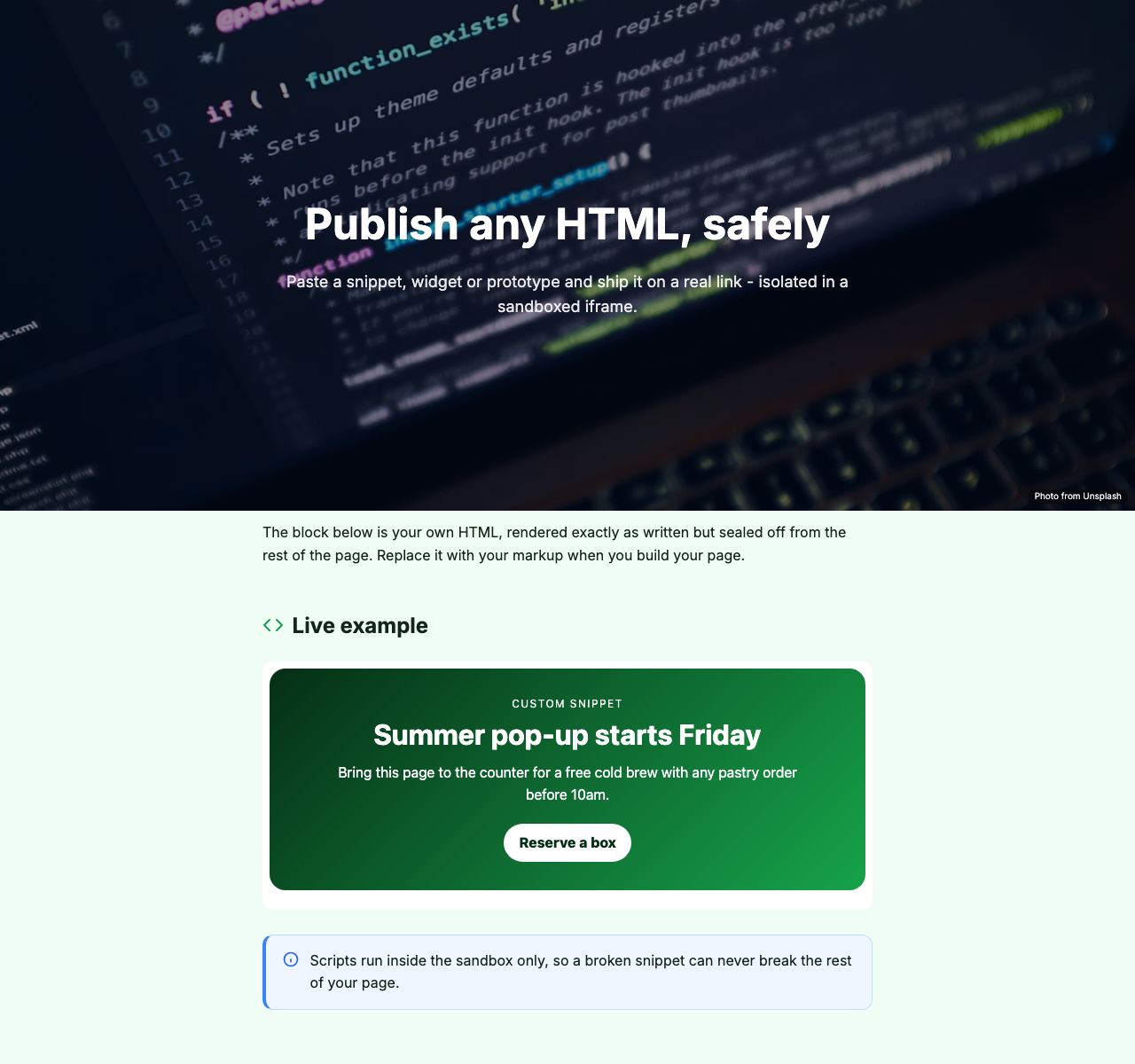 Free Custom HTML App Publisher - desktop view
