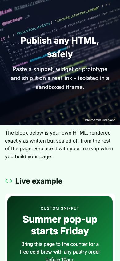 Free Custom HTML App Publisher - mobile view