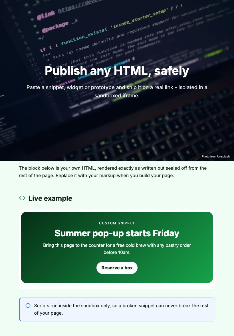 Free Custom HTML App Publisher - tablet view