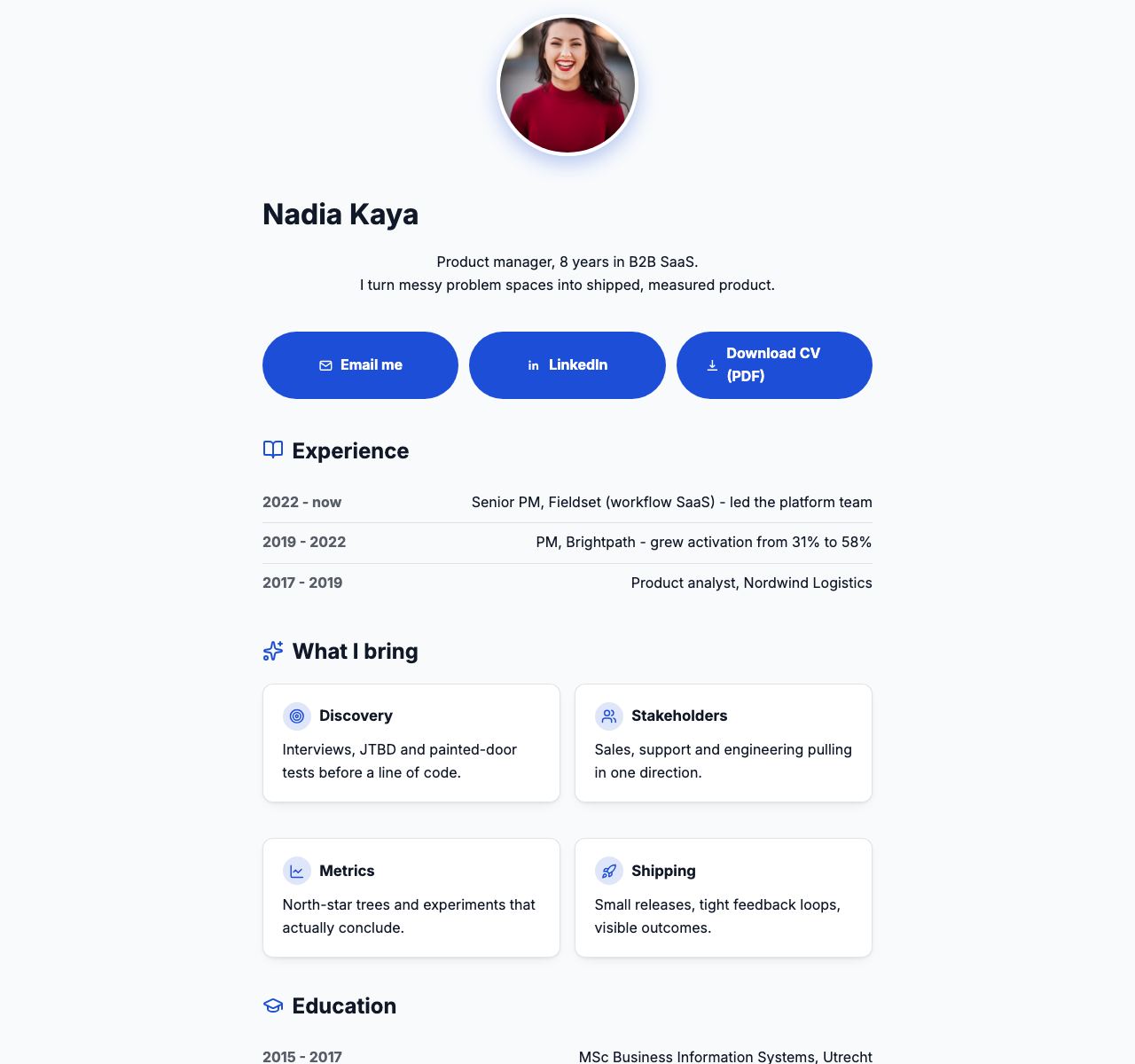 Free Online CV & Resume Page - desktop view