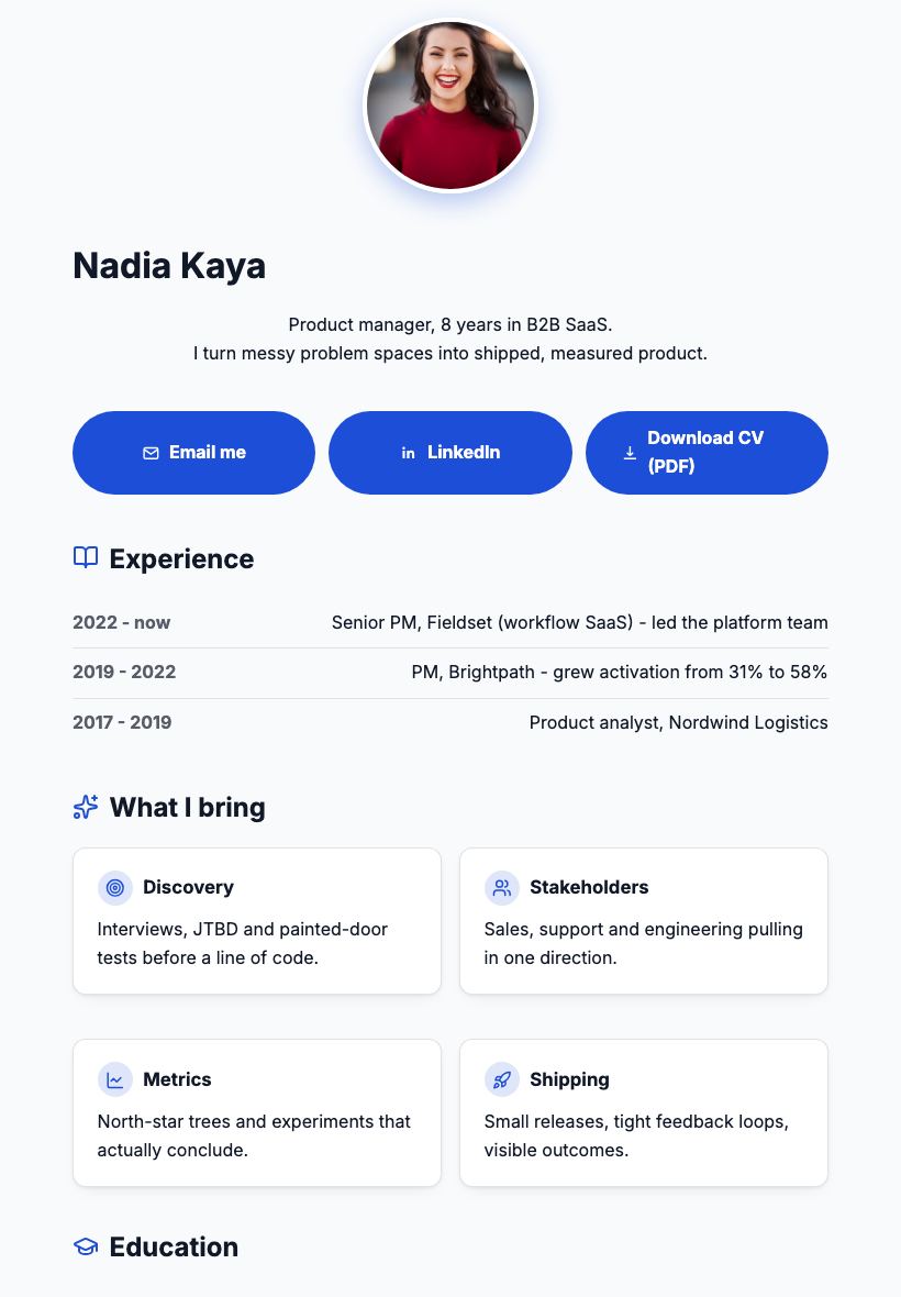 Free Online CV & Resume Page - tablet view