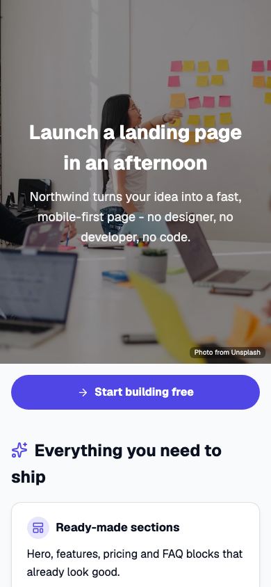 Free Landing Page Builder App - mobile view