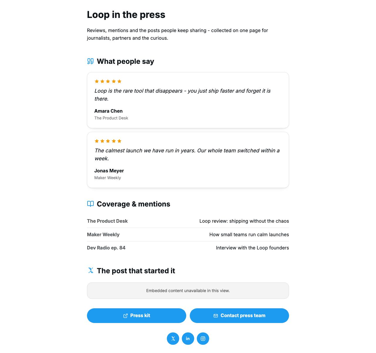 Free Press & Highlights Page - desktop view