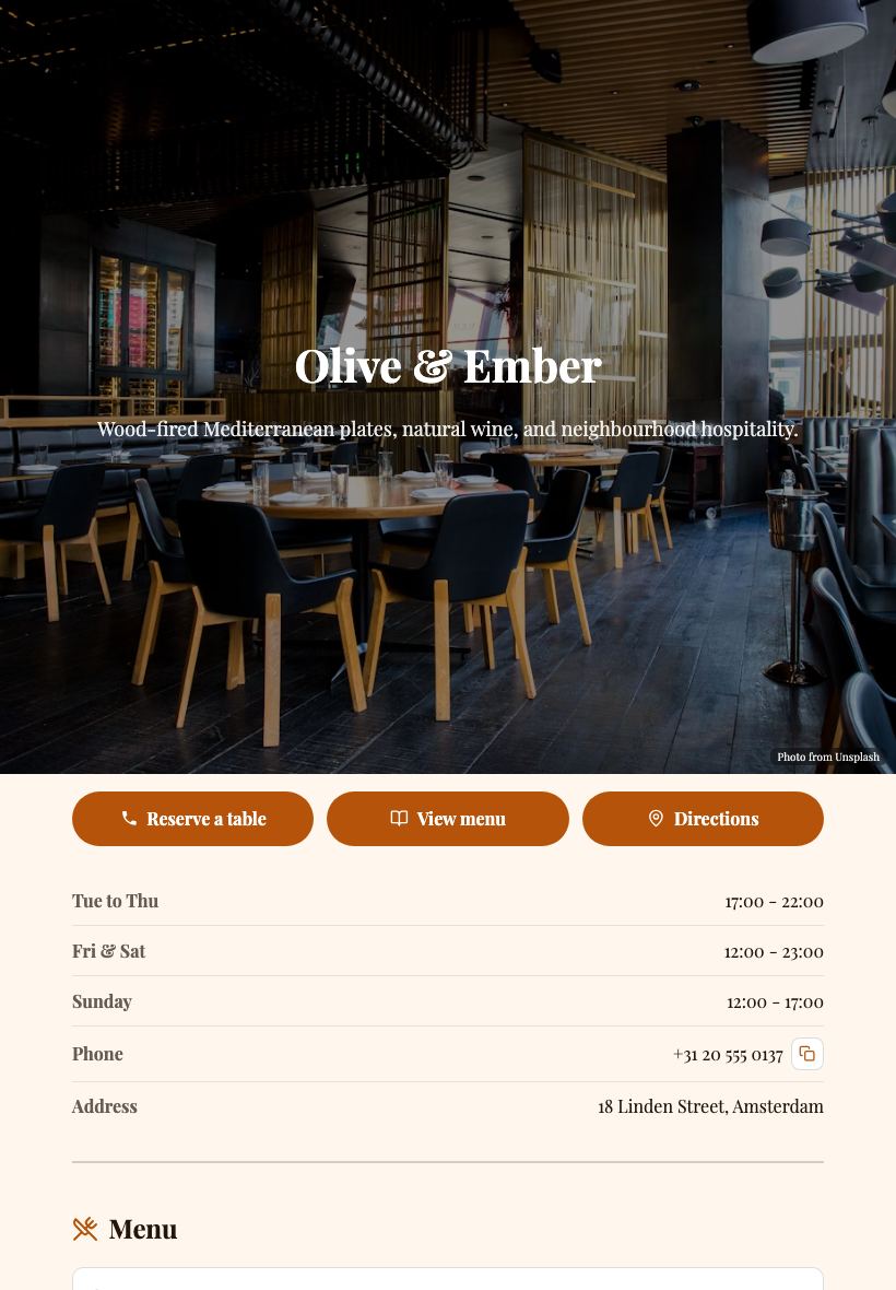 Free Restaurant App & Menu Maker - tablet view