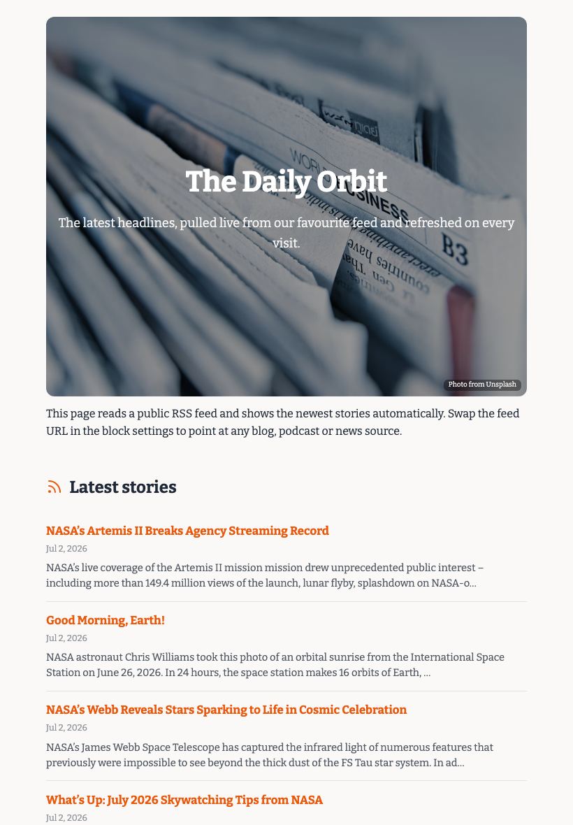 Free RSS Feed App - tablet view