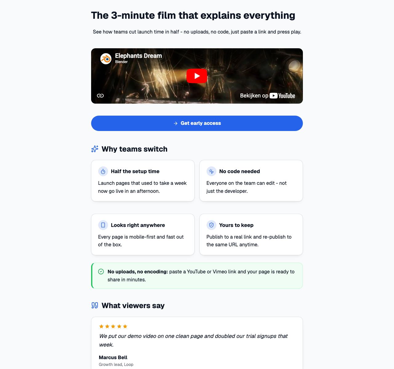 Free Video Landing Page Maker - desktop view