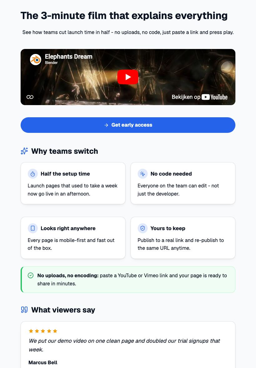 Free Video Landing Page Maker - tablet view