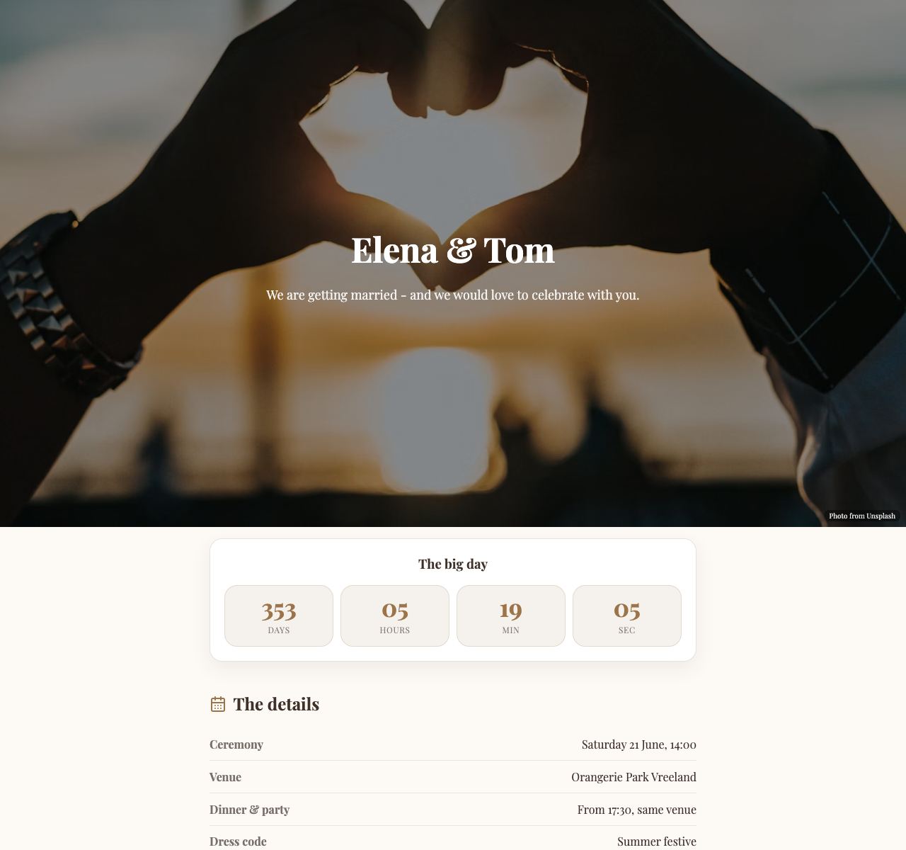 Free Wedding Page Maker - desktop view