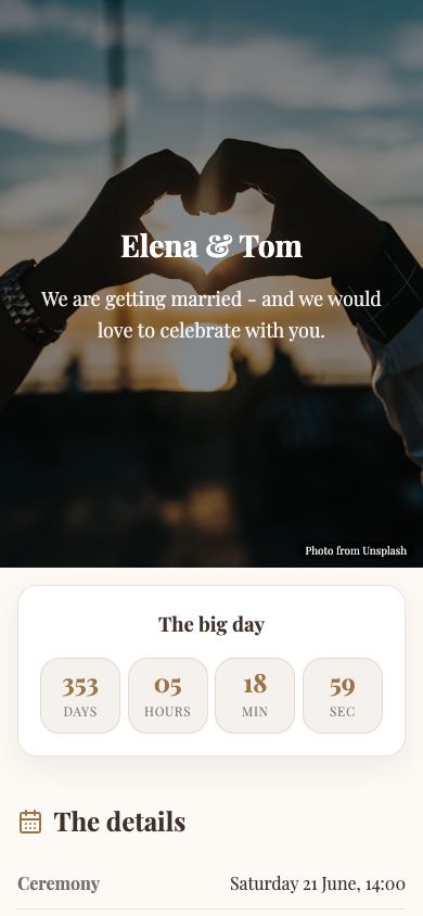 Free Wedding Page Maker - mobile view