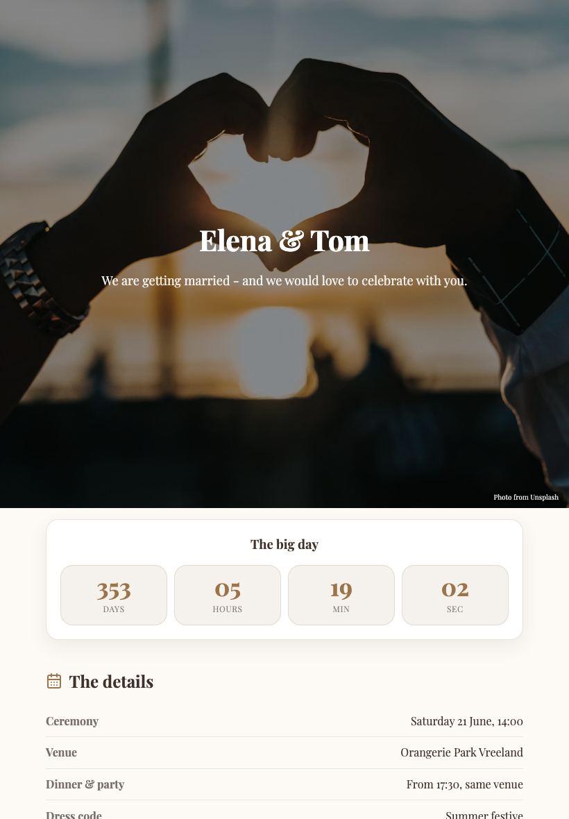 Free Wedding Page Maker - tablet view